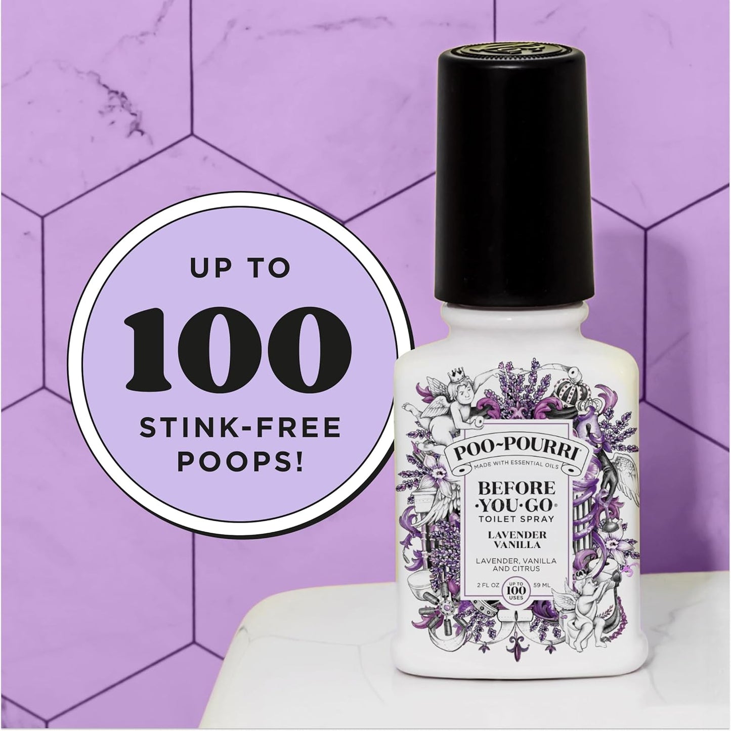Poo-Pourri Before-You-Go Toilet Spray, Lavender Vanilla, 2 Fl Oz, Up to 100 Uses, Bathroom Odor Deodorizer with Essential Oils for Home or