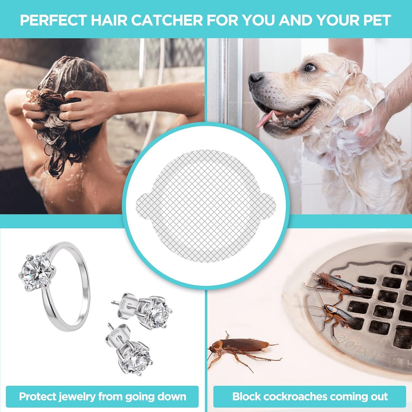 25 Pack Disposable Shower Drain Hair Catcher Mesh Stickers - Peel & Stick Drain Strainers to Prevent Clogs, Strong Waterproof