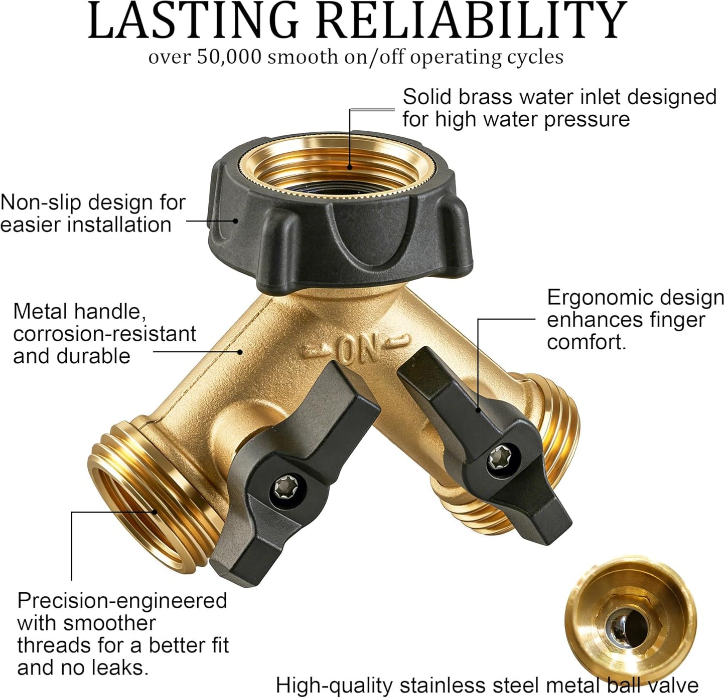 Hourleey Brass Garden Hose Splitter 2 Way, 3/4 Inch Hose Connector Tap Splitter, Hose Y