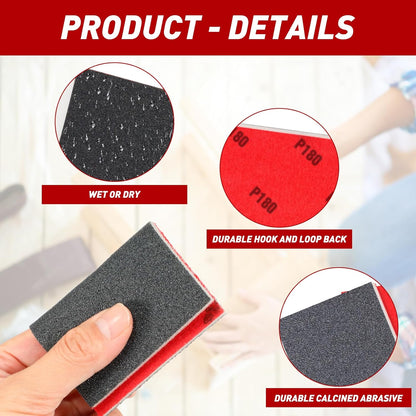 24 Pcs Sanding Sponge 80-3000 Grit Sandpaper Assortment, Washable & Reusable Sanding Blocks for Wood, Metal, Drywall