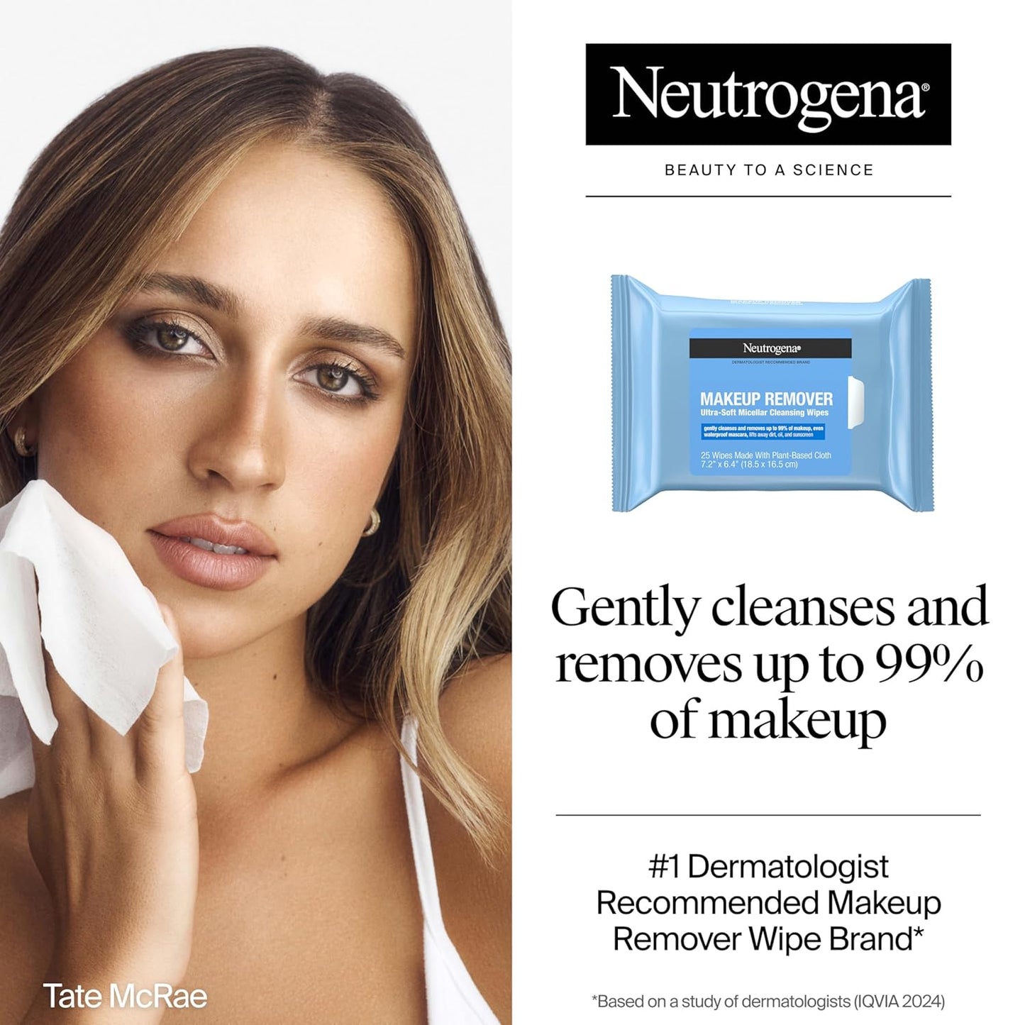 Neutrogena Makeup Remover Wipes Micellar Alcohol-Free Face Towelettes Remove Waterproof Mascara & Oil, Compostable 100% Plant-Based