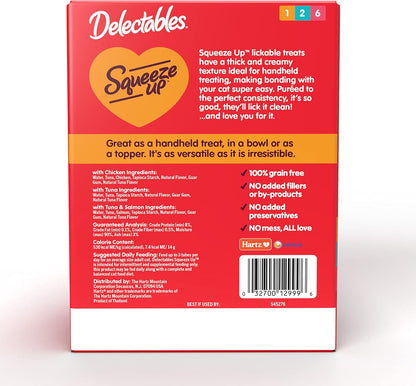 Delectables Squeeze Up Variety Pack, Creamy Squeezable Puree, Lickable Wet Cat Treats, Grain Free, No Added Fillers, No