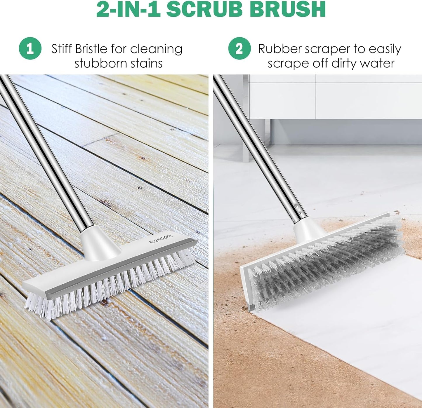 SetSail Floor Scrub Brush with 51-Inch Long Adjustable Handle 2 in 1 Scrape Brush Stiff Bristle Floor Scrubber for Cleaning Shower Bathroom Garage