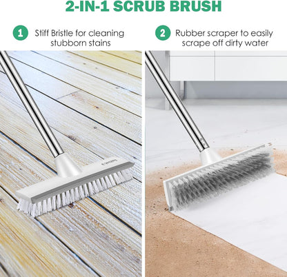 SetSail Floor Scrub Brush with 51-Inch Long Adjustable Handle 2 in 1 Scrape Brush Stiff Bristle Floor Scrubber for Cleaning Shower Bathroom Garage