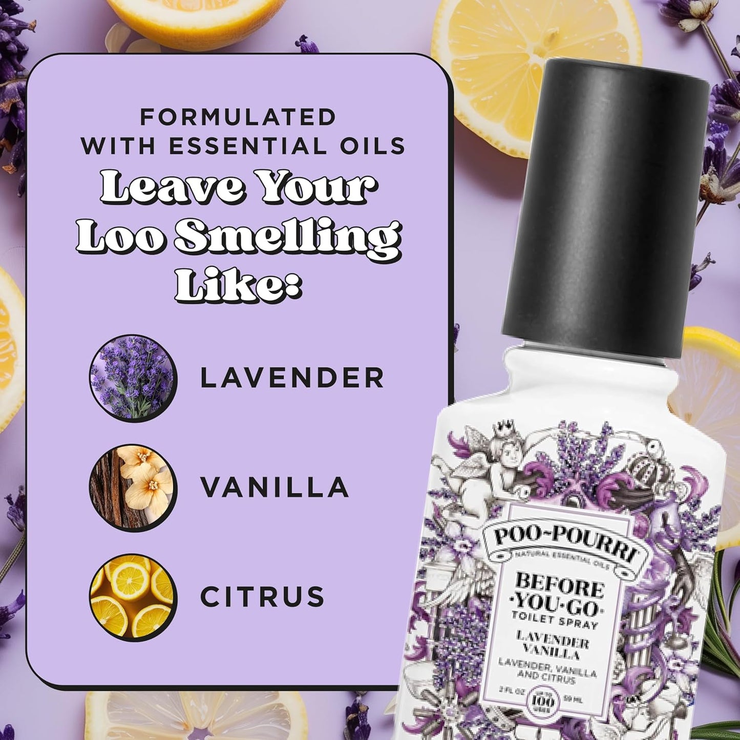 Poo-Pourri Before-You-Go Toilet Spray, Lavender Vanilla, 2 Fl Oz, Up to 100 Uses, Bathroom Odor Deodorizer with Essential Oils for Home or