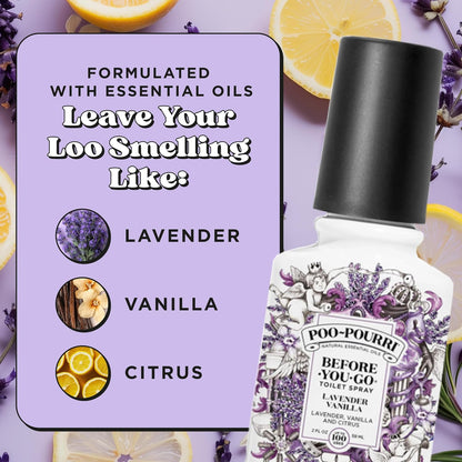 Poo-Pourri Before-You-Go Toilet Spray, Lavender Vanilla, 2 Fl Oz, Up to 100 Uses, Bathroom Odor Deodorizer with Essential Oils for Home or