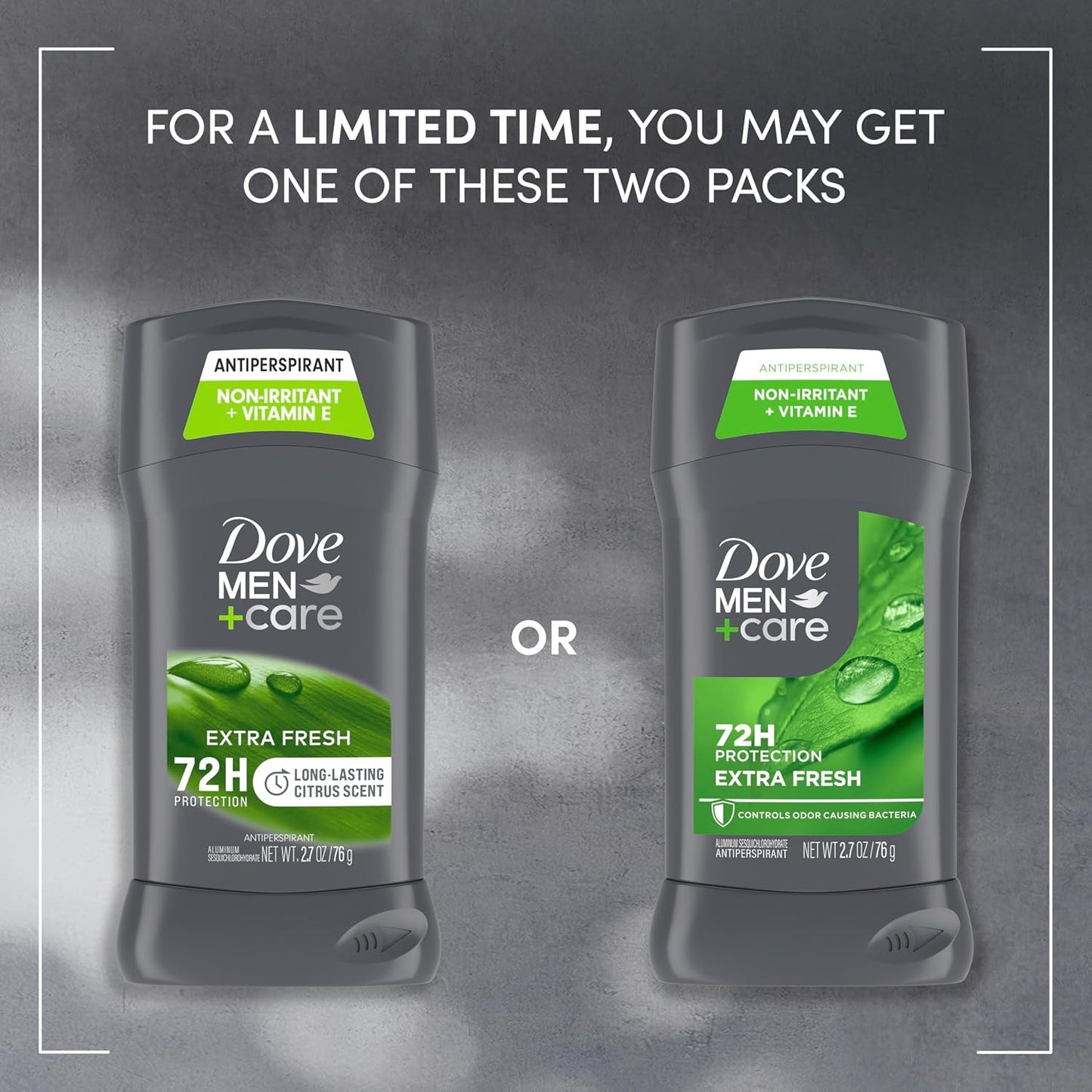 Dove Men+Care Extra Fresh Men's Antiperspirant Deodorant Stick Extra Fresh Twin pack With 72-hour sweat & odor protection with 1/4 Moisturizing Cream