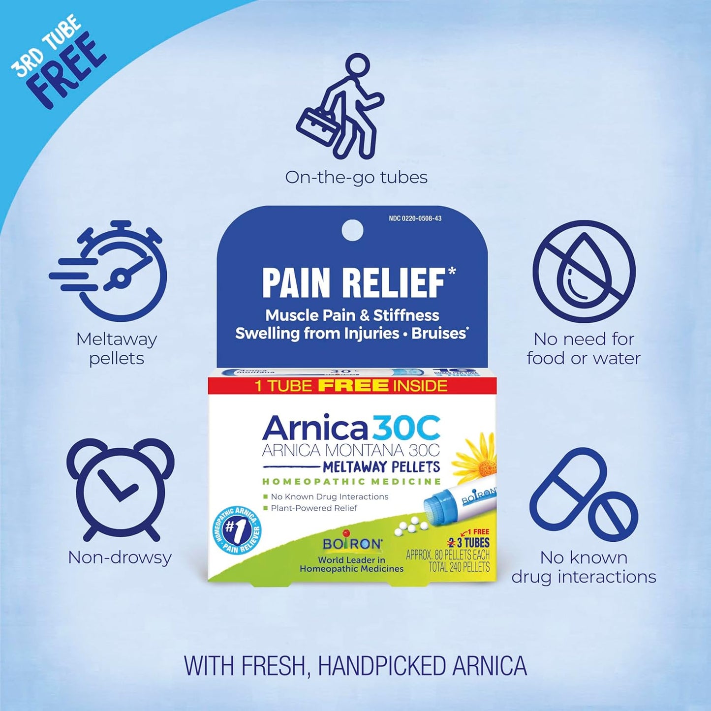 Boiron Arnica Montana 30C Homeopathic Medicine for Relief from Muscle Pain, Muscle Stiffness, Swelling from