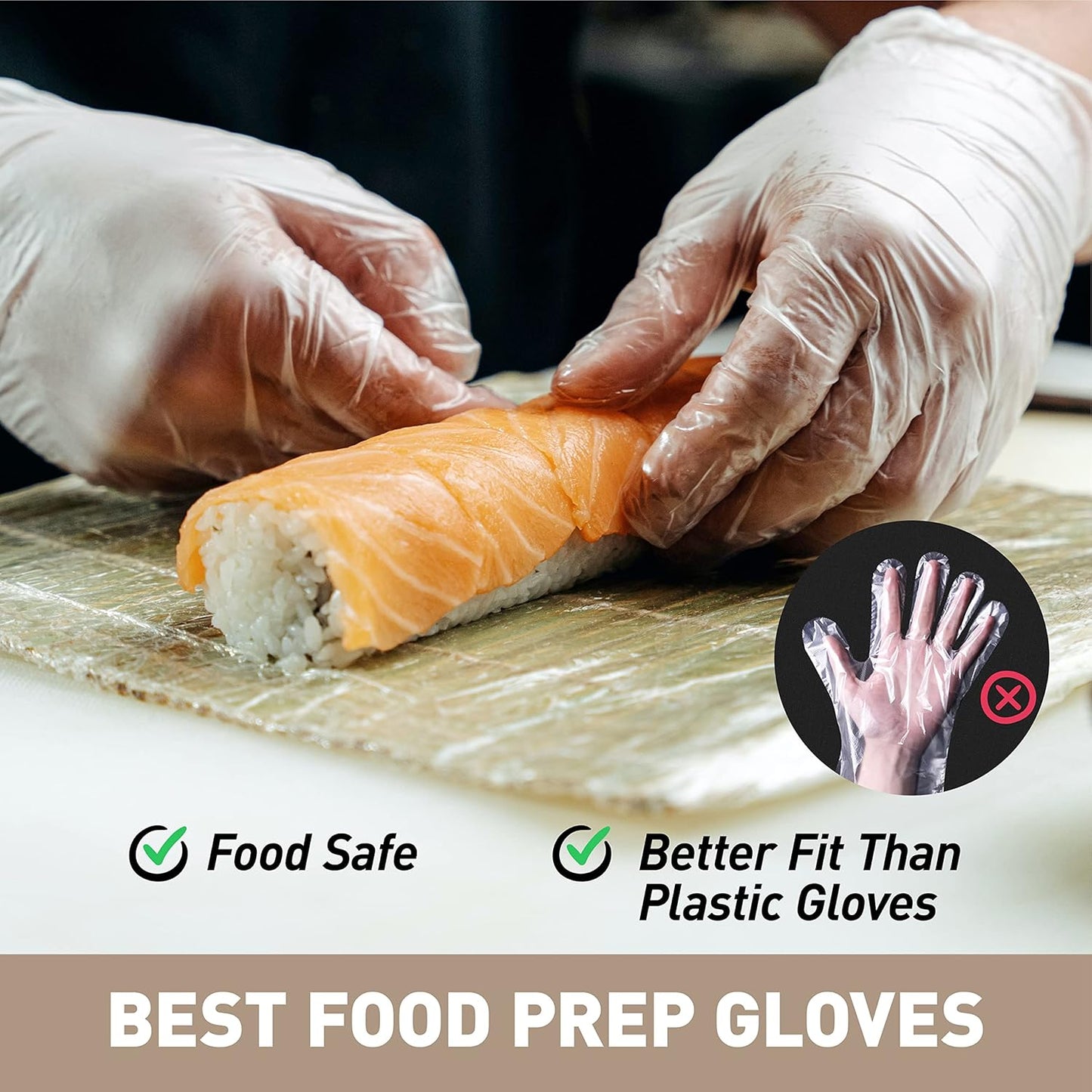 OKIAAS Disposable Gloves M, Food Safe, Latex-Free and Powder-Free Clear Vinyl Gloves for Cooking, Food Prep, Household Cleaning, Medium,100 Counts/Box