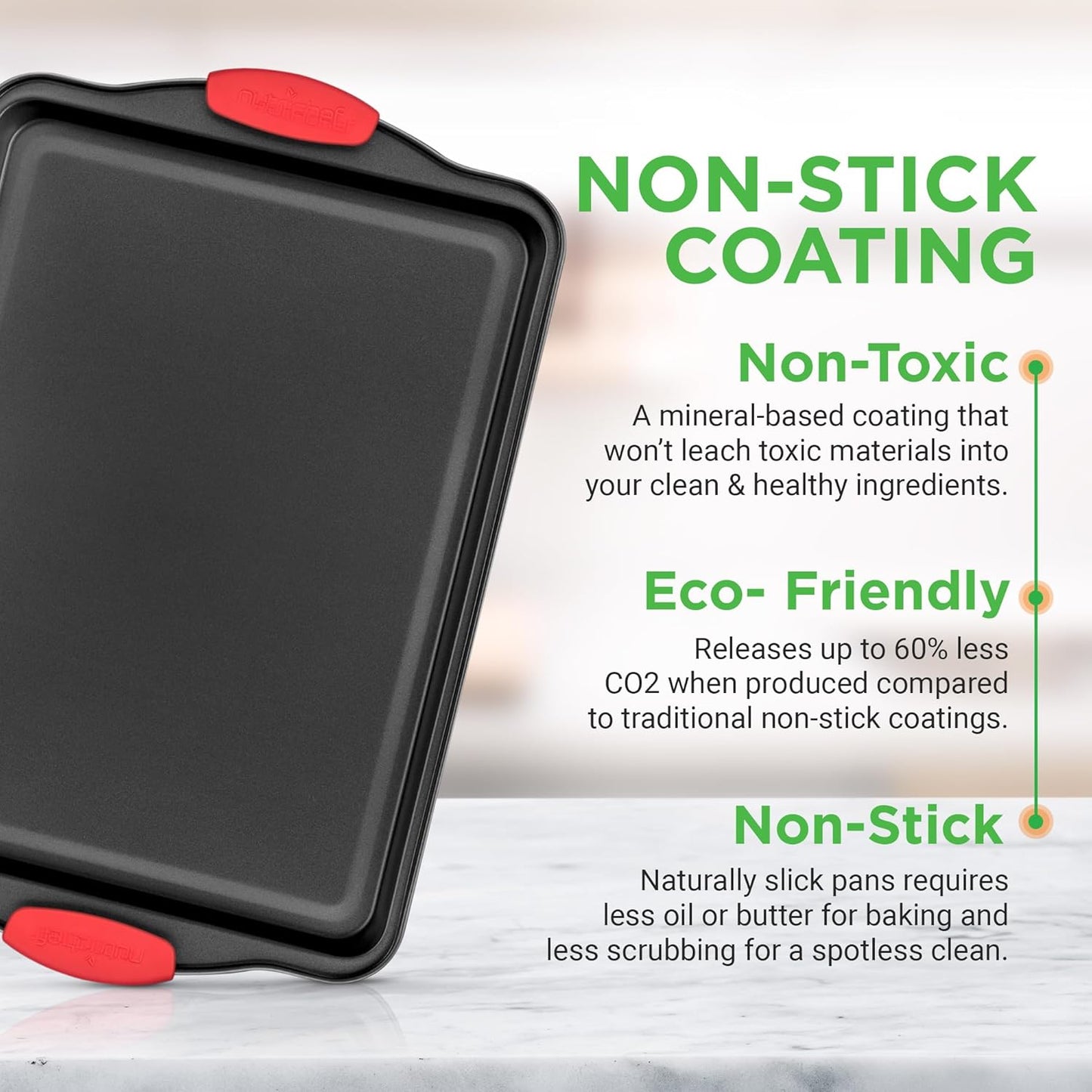 NutriChef 3-Piece Nonstick Kitchen Oven Baking Pans - Premium & Stylish Non-Stick