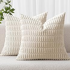 MIULEE Pack of 2 Corduroy Decorative Throw Pillow Covers 18x18 Inch Soft Boho Striped Pillow Covers Modern Farmhouse Home Decor for Sofa Living Room