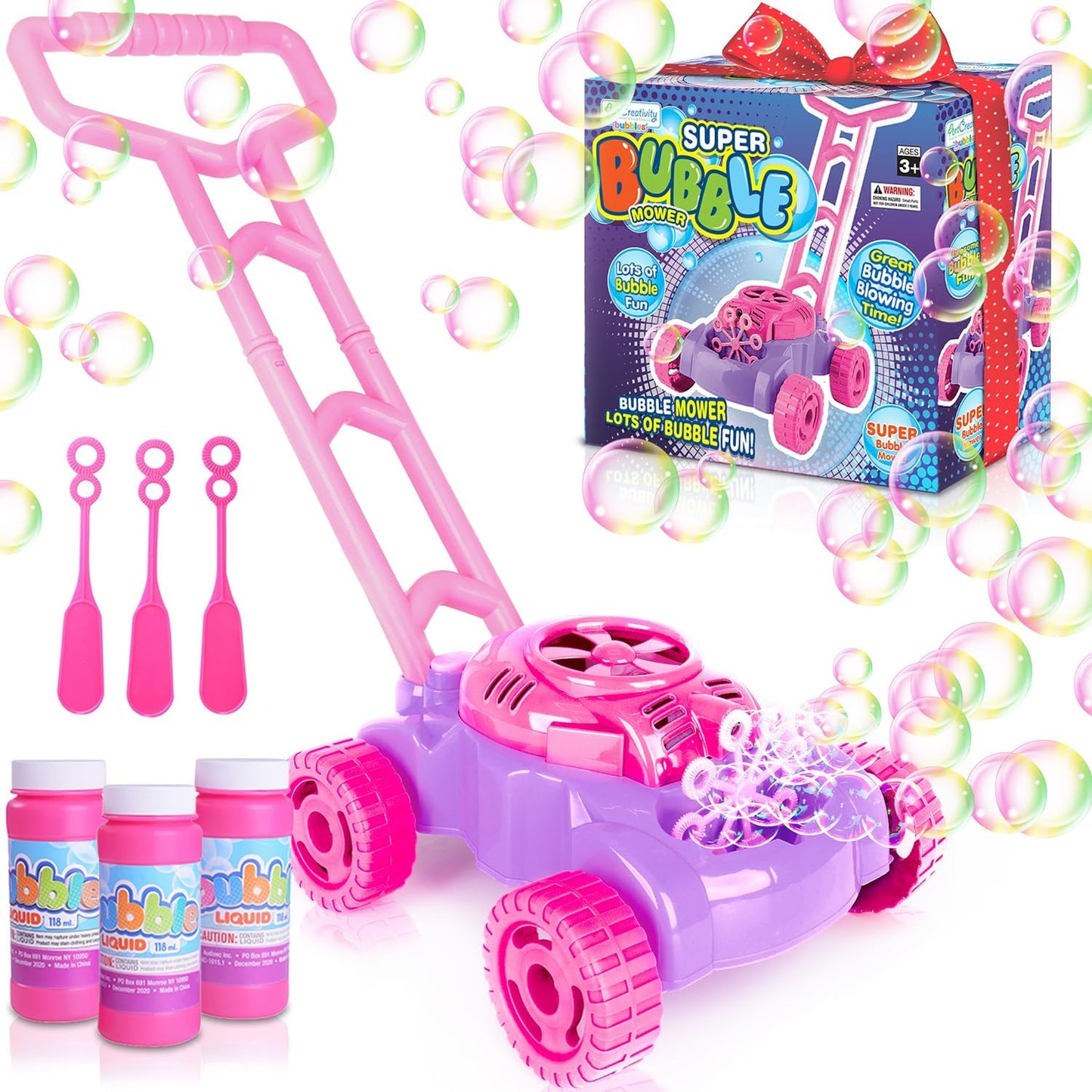 ArtCreativity Bubble Lawn Mower for Toddlers 1-3, Bubble Machine for 1-Year-Old Girl Gifts, Easter Basket Stuffers for