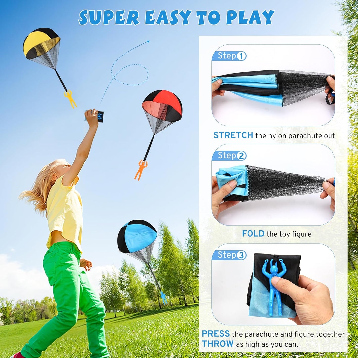 Parachute Toy for Kids, Outdoor Toys Flying Parachute Men, Inside & Outside Toys for or 3 4 5 6 7 8 9 10 11 12 Year