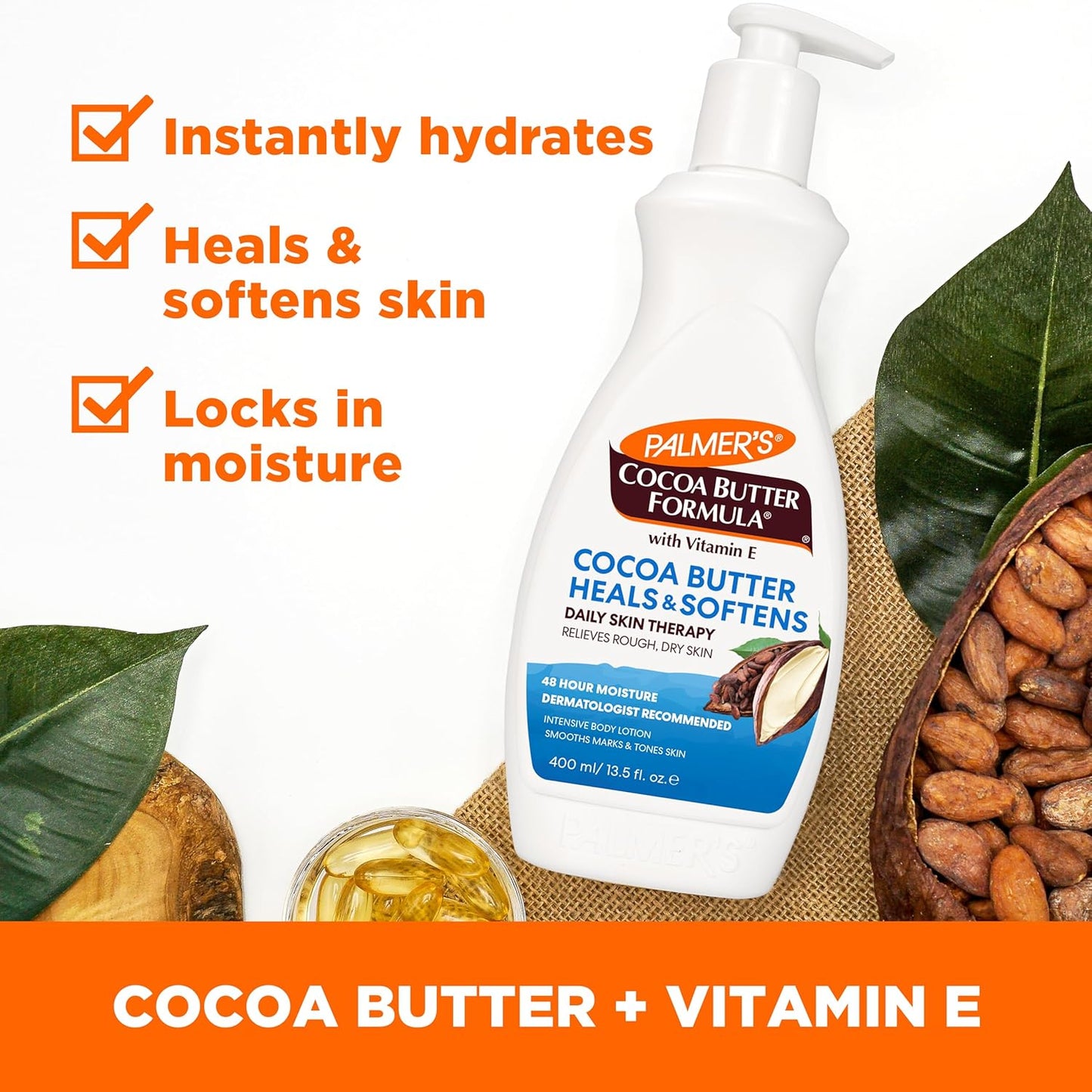 Palmer's Cocoa Butter Formula Daily Skin Therapy Cocoa Butter Body Lotion for Dry Skin, Hand & Body Moisturizer, Pump Bottle, 13.5 Oz