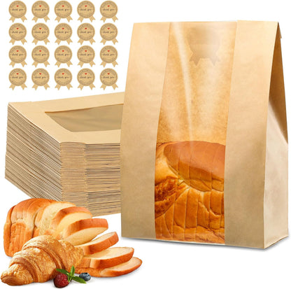 50 Pcs Bread Bags for Homemade Bread, Sourdough Paper With Window, 50% Thicker 13.7x8.2x3.7in A Large Bakery Bags Used for Storage Cookies &