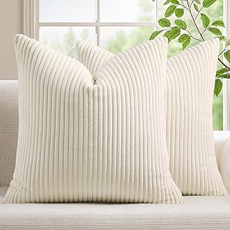 MIULEE Pack of 2 Corduroy Decorative Throw Pillow Covers 18x18 Inch Soft Boho Striped Pillow Covers Modern Farmhouse Home Decor for Sofa Living Room