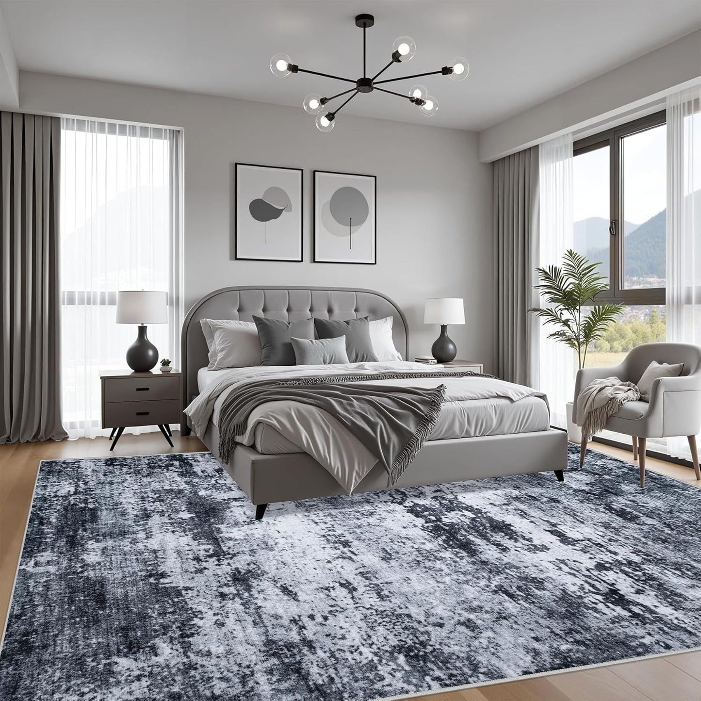 5x7 Area Rug Living Room Rug: Washable Modern Abstract Soft Thin Rug Indoor Floor No Slip Stain Resistant Carpet for Bedroom Dining Room Farmhouse