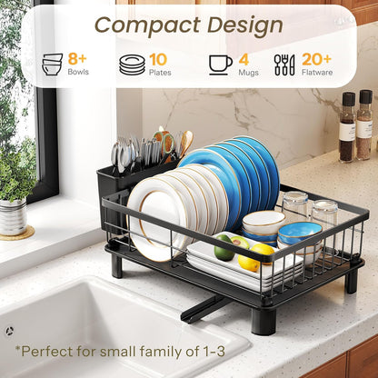SNTD Dish Drying Rack - Space-Saving Dish Rack for Kitchen Counter, Stainless Steel Dish Drainer with Utensil Holder and