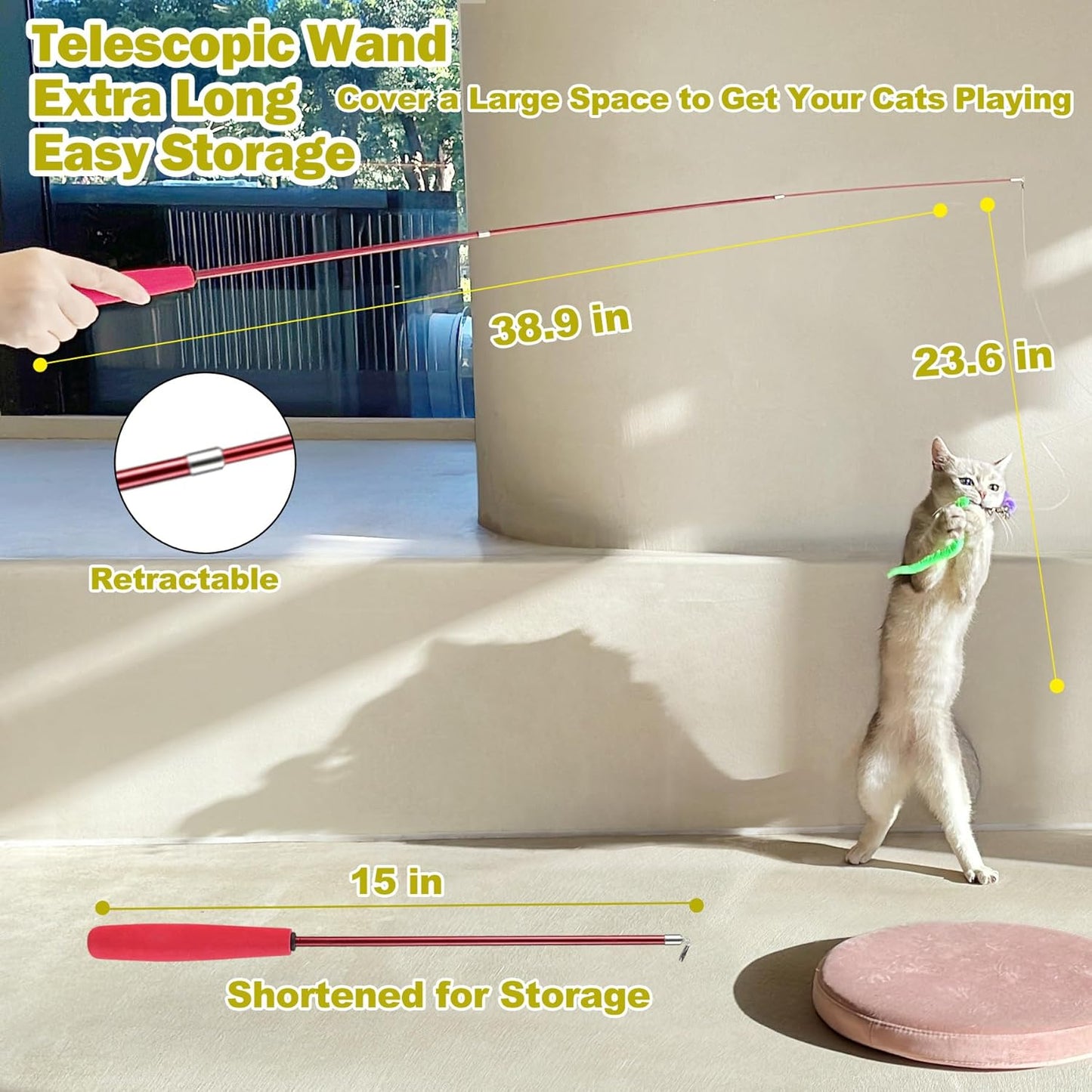 MeoHui Cat Toys for Indoor Cats, Interactive Cat Toy 2PCS Retractable Wand Toy and 9PCS Cat Feather Toys