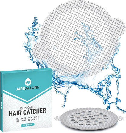25 Pack Disposable Shower Drain Hair Catcher Mesh Stickers - Peel & Stick Drain Strainers to Prevent Clogs, Strong Waterproof
