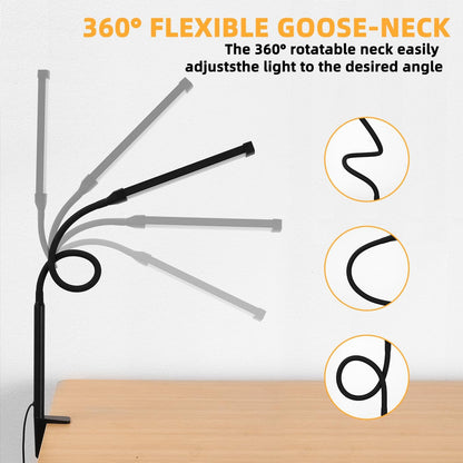 Voncerus LED Desk Lamp with Clamp, Eye-Caring Clip on Lights for Home Office, 3 Modes 10 Brightness, Long Flexible Goose-Neck