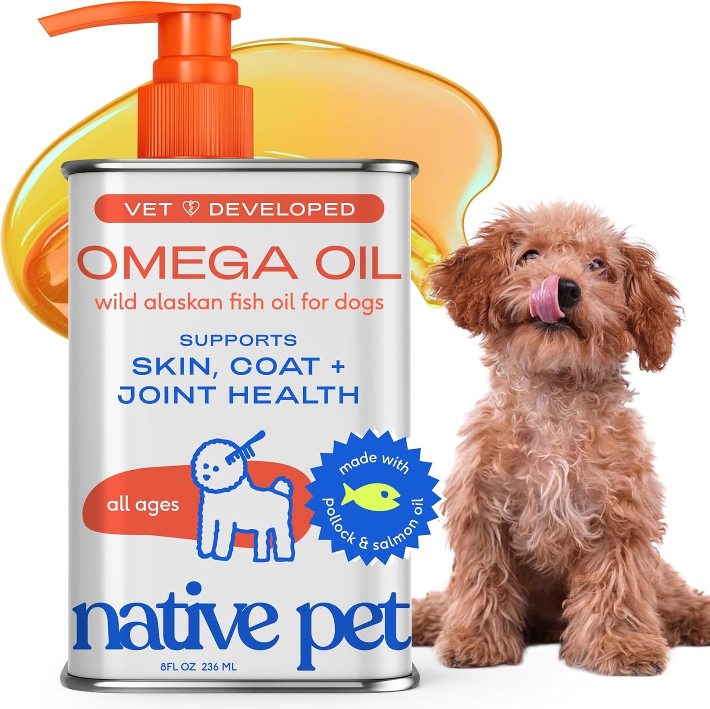 Native Pet Omega 3 Fish Oil for Dogs & Cats Wild Alaskan Salmon Oil for Dogs Skin and Coat, Supports