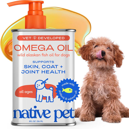 Native Pet Omega 3 Fish Oil for Dogs & Cats Wild Alaskan Salmon Oil for Dogs Skin and Coat, Supports