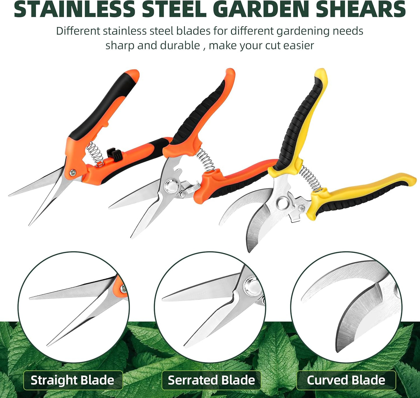 EWPJDK 3 Pack Garden Pruning Shears, Stainless Steel Shears, Gardening Shears, Scissors, Garden Clippers, Pruning
