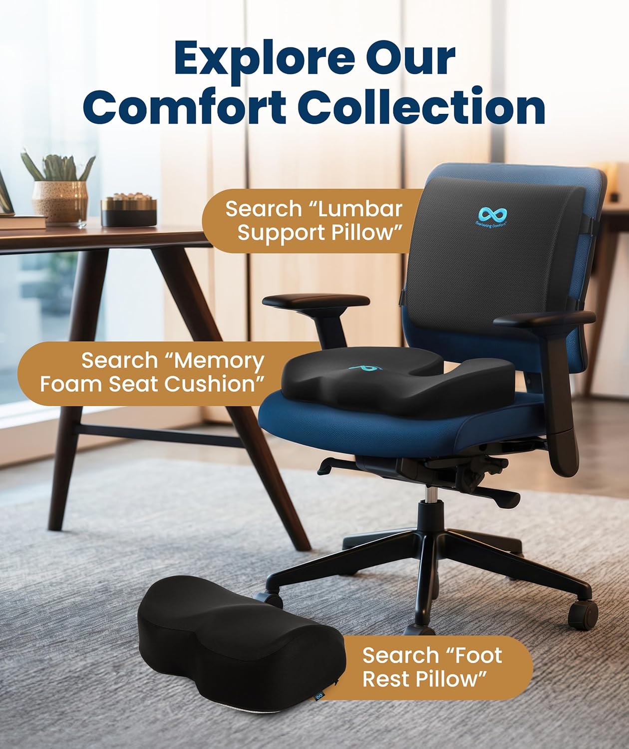 Everlasting Comfort Doctor Recommended Memory Foam Seat Cushion for Office Chairs & Car - Ergonomic Office Desk Accessories - Cushions for Tailbone