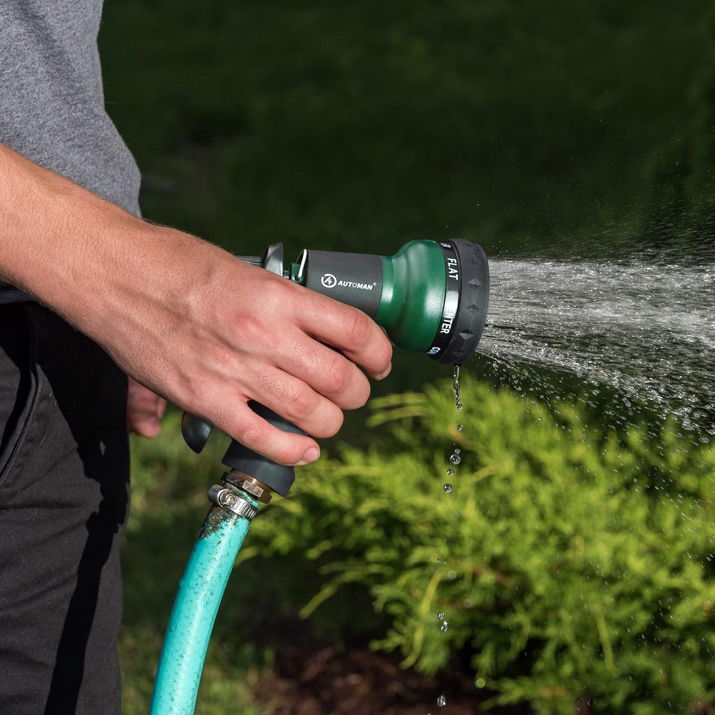 AUTOMAN-Garden-Hose-Nozzle, ABS Water Spray Nozzle with 7 Adjustable Watering Patterns, Slip Resistant for Watering Plants, Lawn&