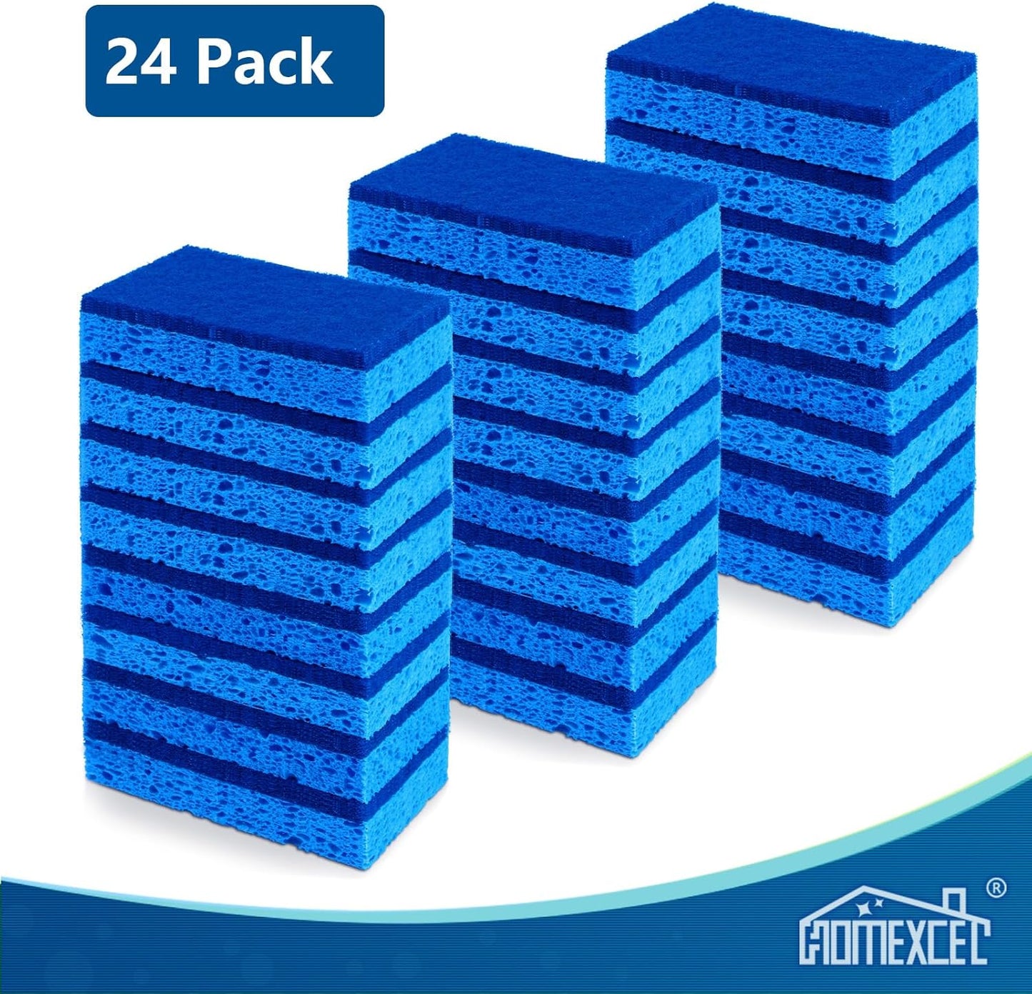 HOMEXCEL Sponges Kitchen 24pcs, Non-Scratch Scrub Dish Sponge Safe on Non-Stick Cookware, Dual Sided Cleaning Sponges for Kitchen