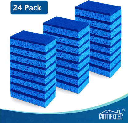 HOMEXCEL Sponges Kitchen 24pcs, Non-Scratch Scrub Dish Sponge Safe on Non-Stick Cookware, Dual Sided Cleaning Sponges for Kitchen