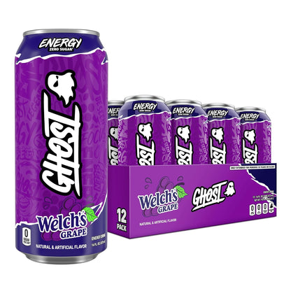 GHOST Energy Drink - 12-Pack, Welch's Grape, 16oz Cans - Energy & Focus & No Artificial Colors - 200mg of Natural