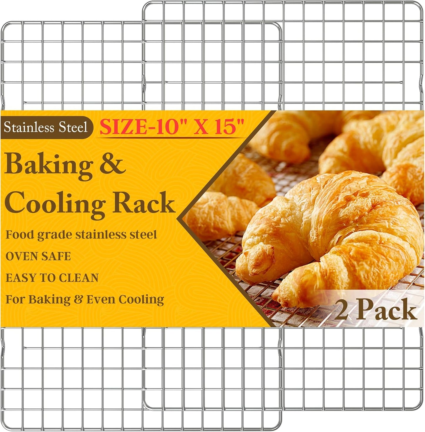 2PCS Cooling Racks for Cooking and Baking - 10" x 15"Heavy Duty Stainless Steel Wire Rack for Baking