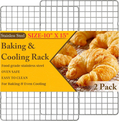 2PCS Cooling Racks for Cooking and Baking - 10" x 15"Heavy Duty Stainless Steel Wire Rack for Baking