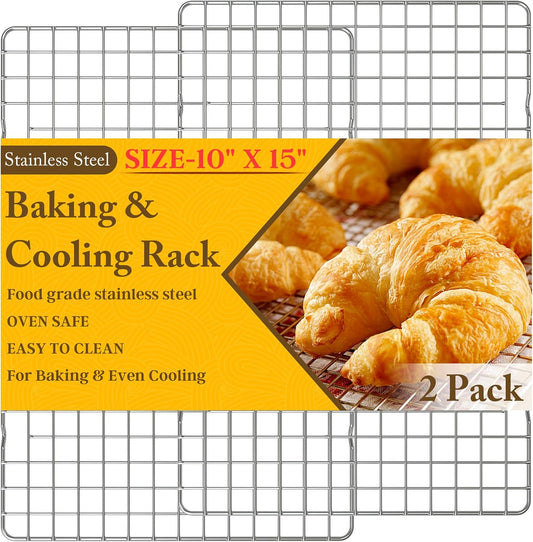 2PCS Cooling Racks for Cooking and Baking - 10" x 15"Heavy Duty Stainless Steel Wire Rack for Baking