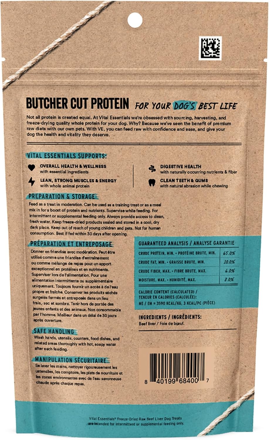 Vital Essentials Freeze Dried Dog Treats, Beef Liver, Single Ingredient, Premium Quality, Grain Free Training Treats for Dogs, 2.1 oz Bag