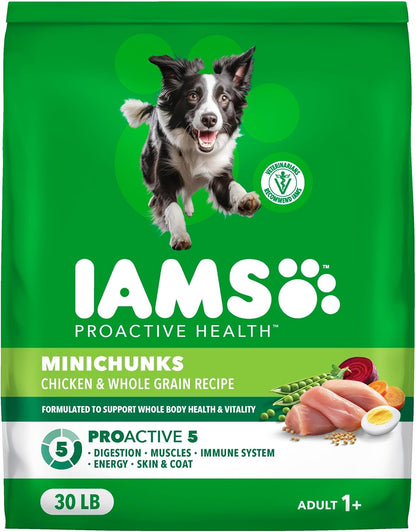 IAMS Proactive Health Adult Minichunks Premium Dry Dog Food, Adult Dog Food Dry Recipe, 30 lb. Bag