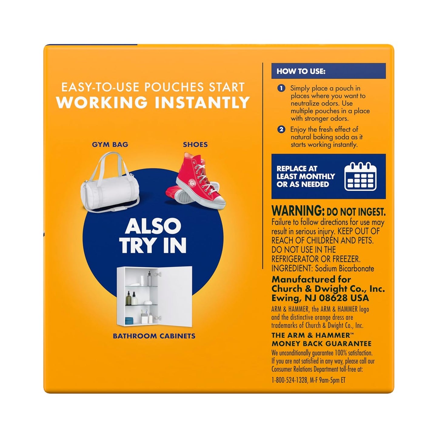 Arm & Hammer Fresh Effects Odor Neutralizing Baking Soda Pouches, Unscented Deodorizer for Long Lasting Freshness in Shoes, Gym Bags, & Small