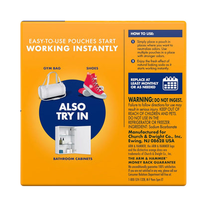 Arm & Hammer Fresh Effects Odor Neutralizing Baking Soda Pouches, Unscented Deodorizer for Long Lasting Freshness in Shoes, Gym Bags, & Small
