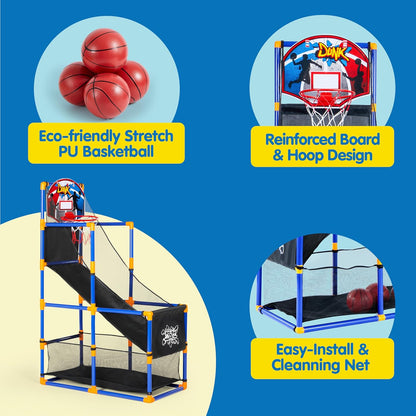 JOYIN Arcade Basketball Game Set with 4 Balls and Hoop for Kids 3 to 12 Years Old Indoor Outdoor Sport Play - Easy Set Up - Air Pump Included - Ideal