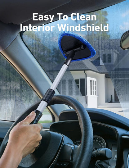 AstroAI Windshield Cleaner Tool, Car Interior Detailing Cleaning Kit with Extendable Handle and 4 Upgraded High-Density Reusable Microfiber