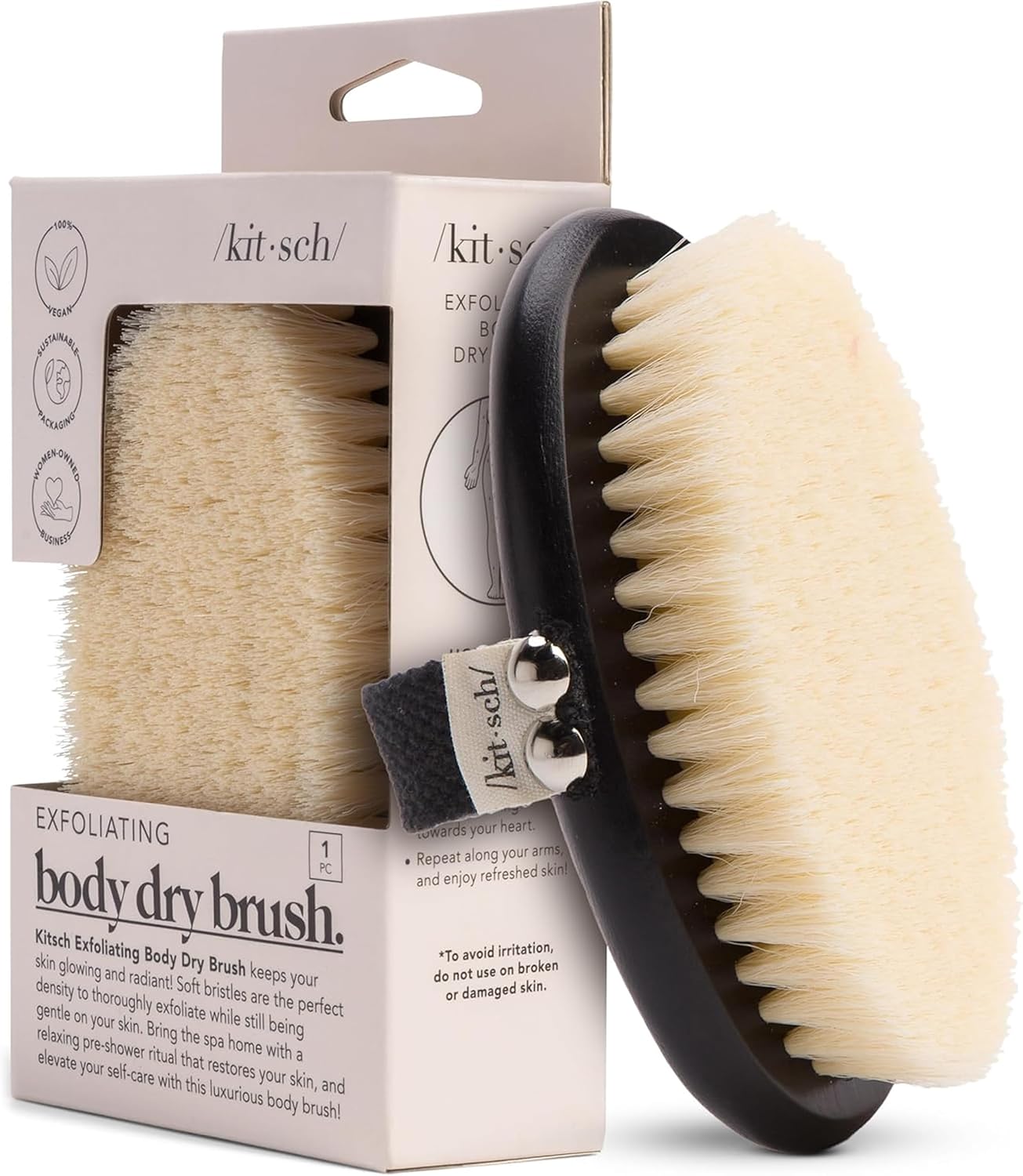 Kitsch Dry Brushing Body Brush for Lymphatic Drainage- Soft Bristles Shower Brush - Dry Brush to Remove Dry Skin and Improves Blood