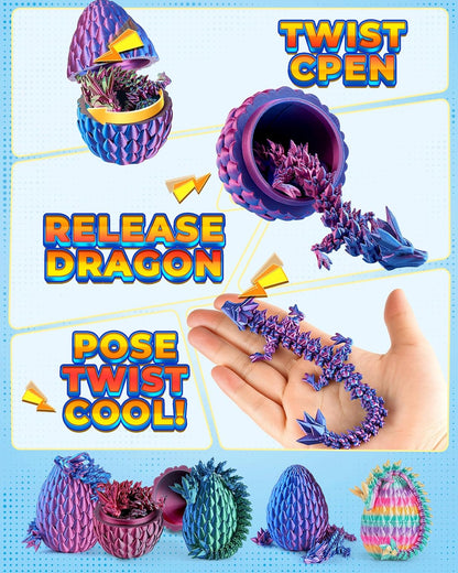 Rapean 8" 3D Printed Dragon Eggs, Easter Basket Stuffers for Kids and Teens, Articulated Dragon Toys for