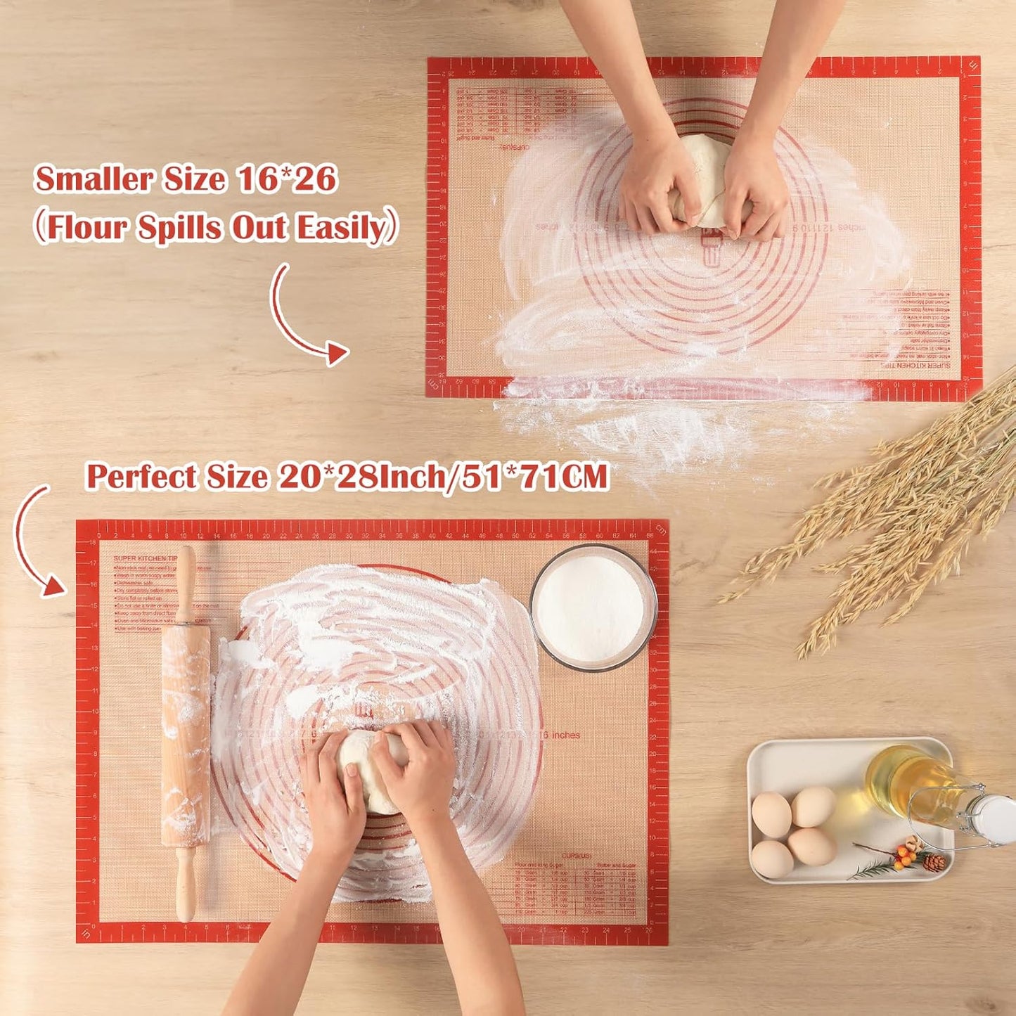 Non-slip Silicone Pastry Mat Extra Large with Measurements 28''By 20'' for Silicone Baking Mat, Counter, Dough Rolling, Oven