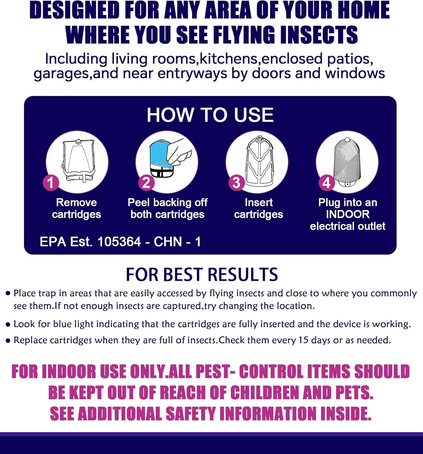 Flying Insect Trap for Indoor Use (2 Staters & 6 Refill Cartridges), UV Light Bug Catcher for Fruit Flies, Gnats & Small Flying Pests, Silent