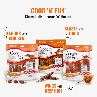 Good n Fun Triple Flavor Rolls for Large Dogs, Treat Your Dog to Long-Lasting Chews Made with Real Beef Hide and Chicken, 6 Count