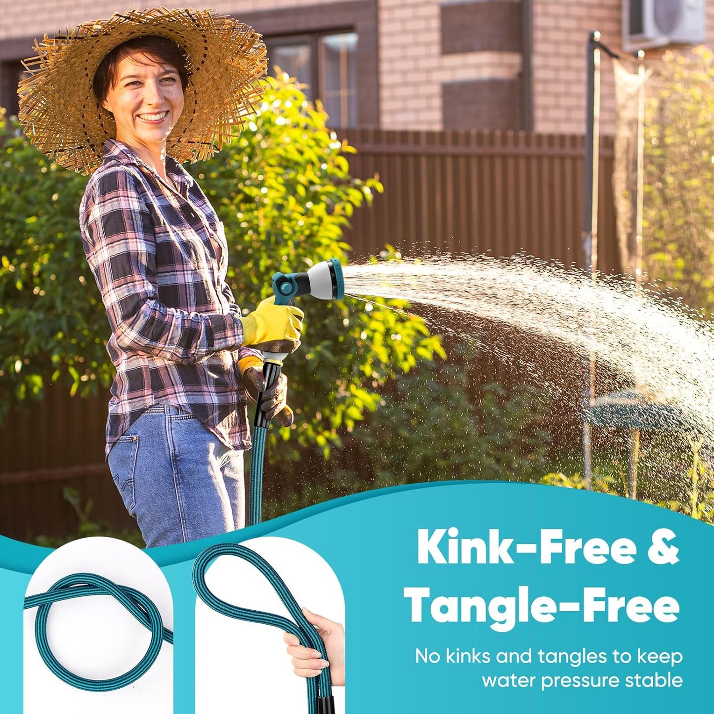 Garden Hose 50ft, Non-Expanding Water Hose Ultra Lightweight, Kink-Free, Sturdy, Flexible, Abrasion Resistant Hose for Yard, Lawn
