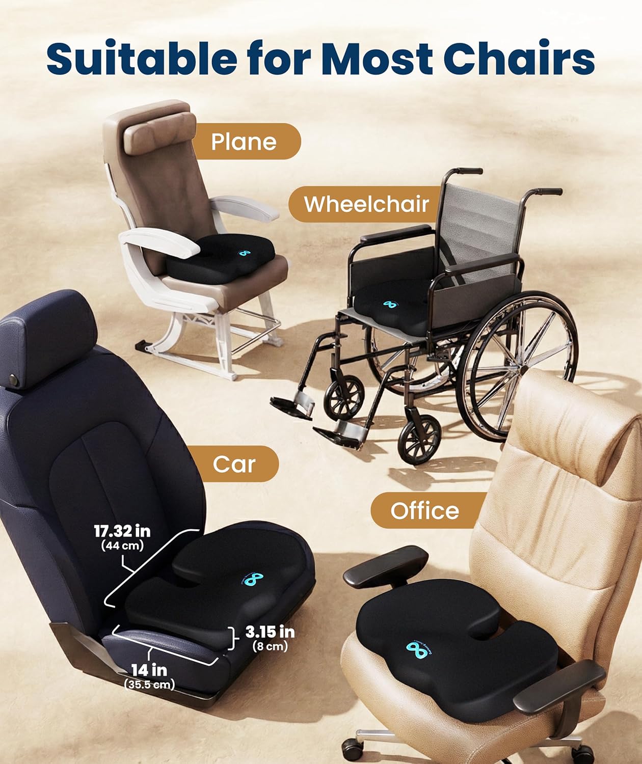 Everlasting Comfort Doctor Recommended Memory Foam Seat Cushion for Office Chairs & Car - Ergonomic Office Desk Accessories - Cushions for Tailbone