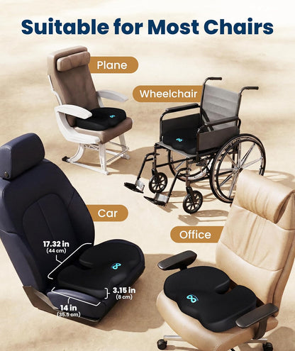 Everlasting Comfort Doctor Recommended Memory Foam Seat Cushion for Office Chairs & Car - Ergonomic Office Desk Accessories - Cushions for Tailbone